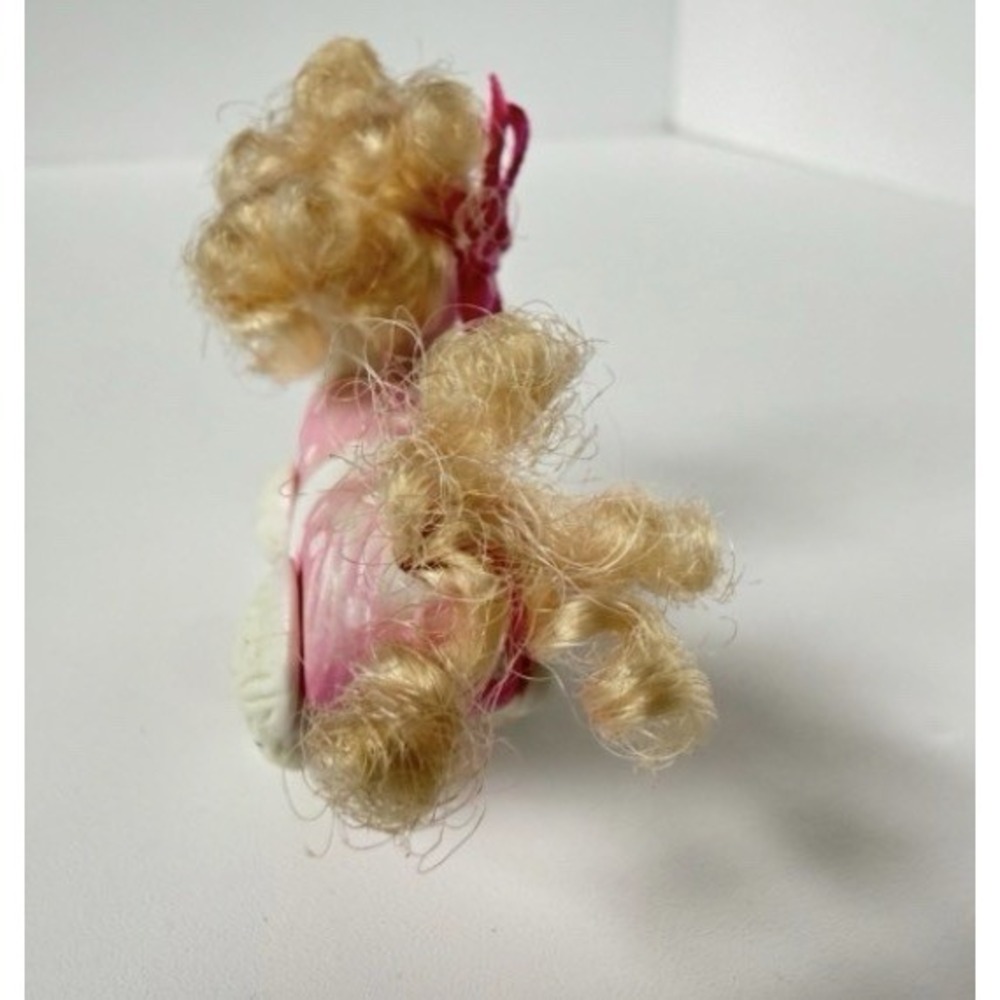 Barbie White Poodle Dog Blond Curly Hair Pink Bows Movable Feet Toy Figure - Picture 3 of 5